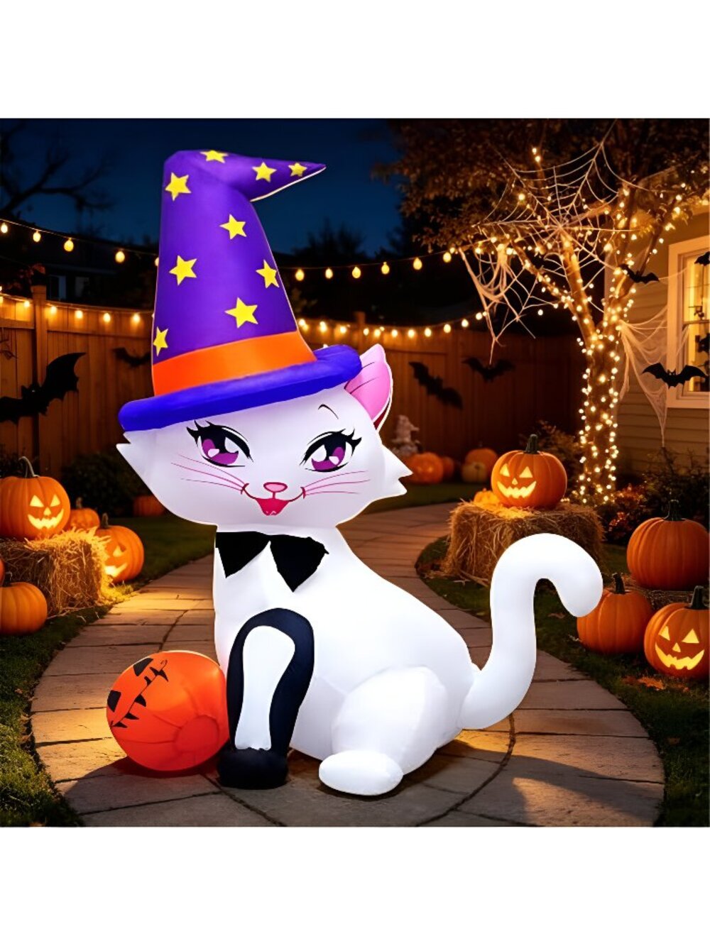 Halloween Inflatable Decoration 6FT Cat with Pumpkin for Harvest Decorations